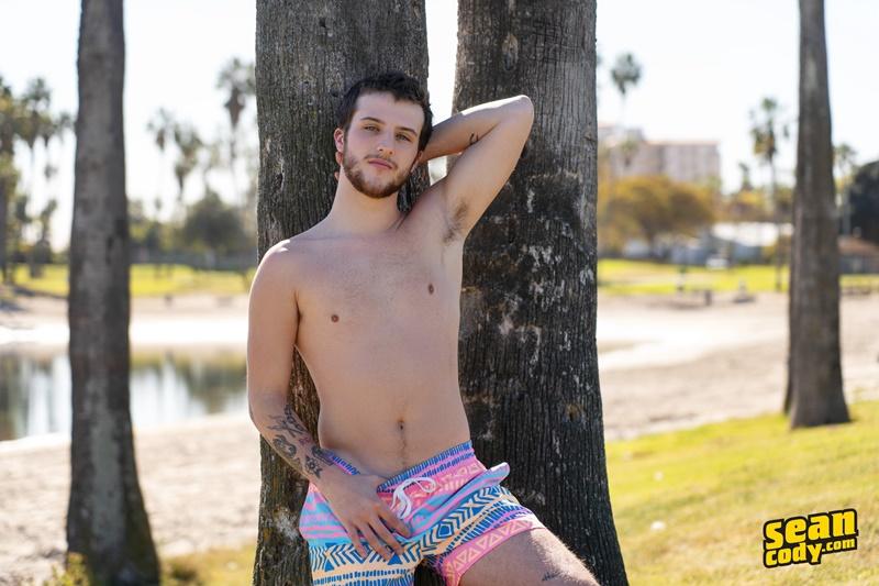 Sexy newbie bearded muscle stud Sean Cody Griffin strips out of swim shorts wanking massive thick dick 5 gay porn pics - Sexy newbie bearded muscle stud Sean Cody Griffin’s strips out of his swim shorts wanking his massive thick dick